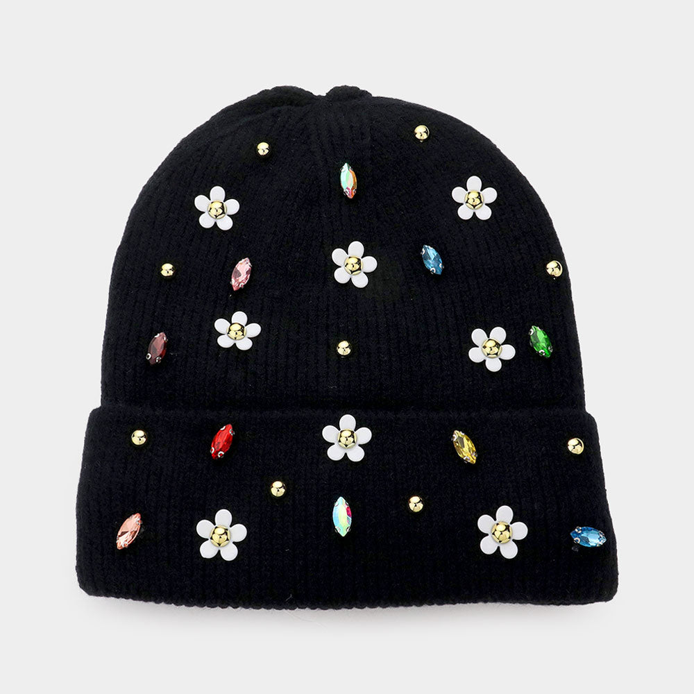 Daisy Studded Beanie Hat