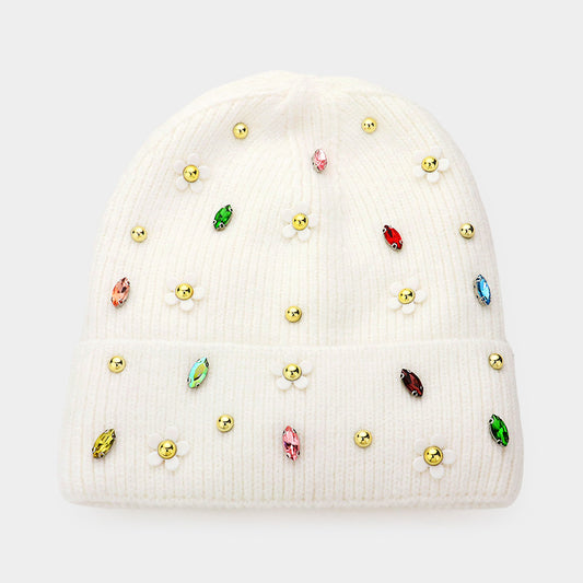 Daisy Studded Beanie Hat