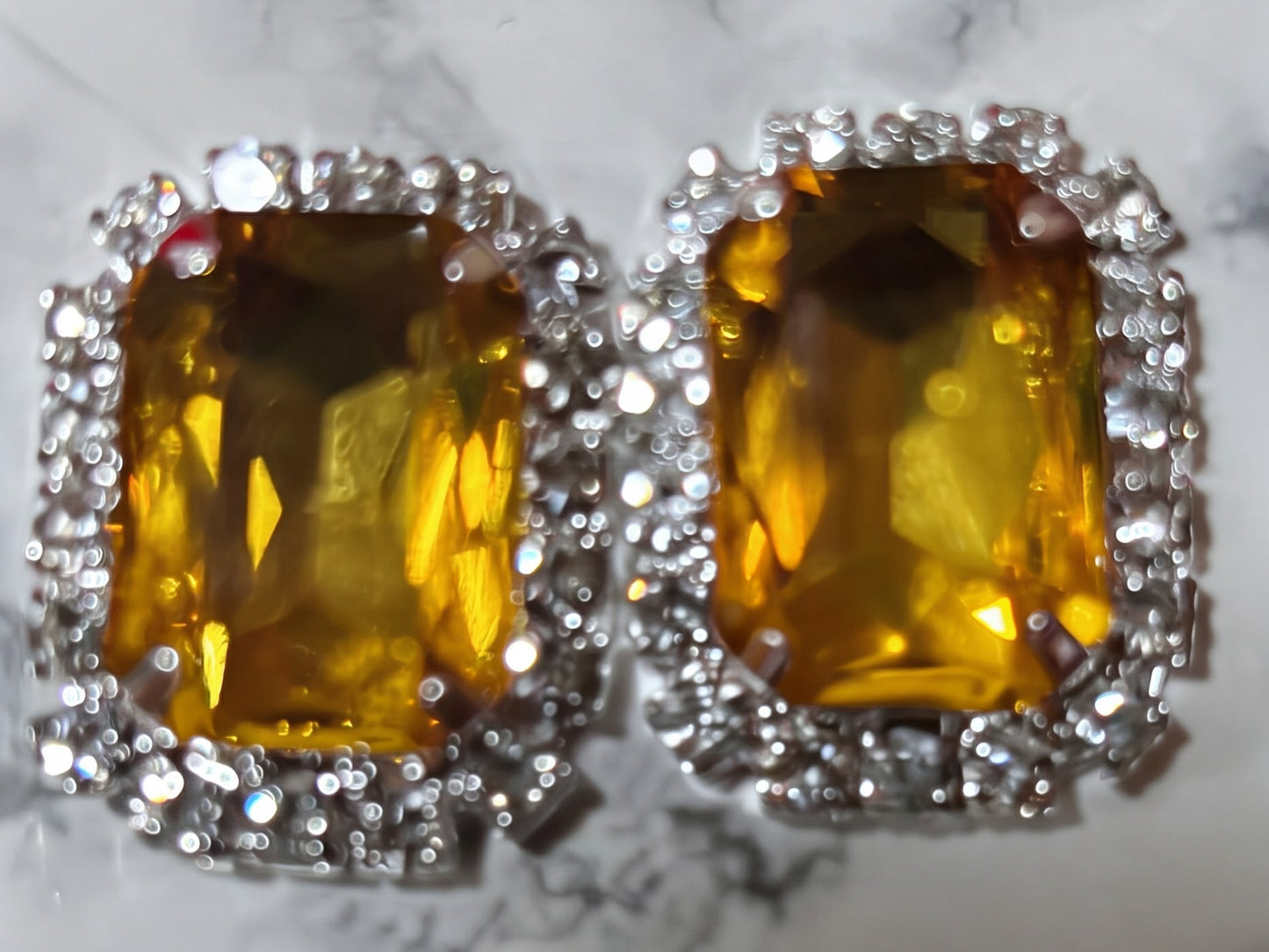 Golden Yellow & Clear Rhinestones Earrings