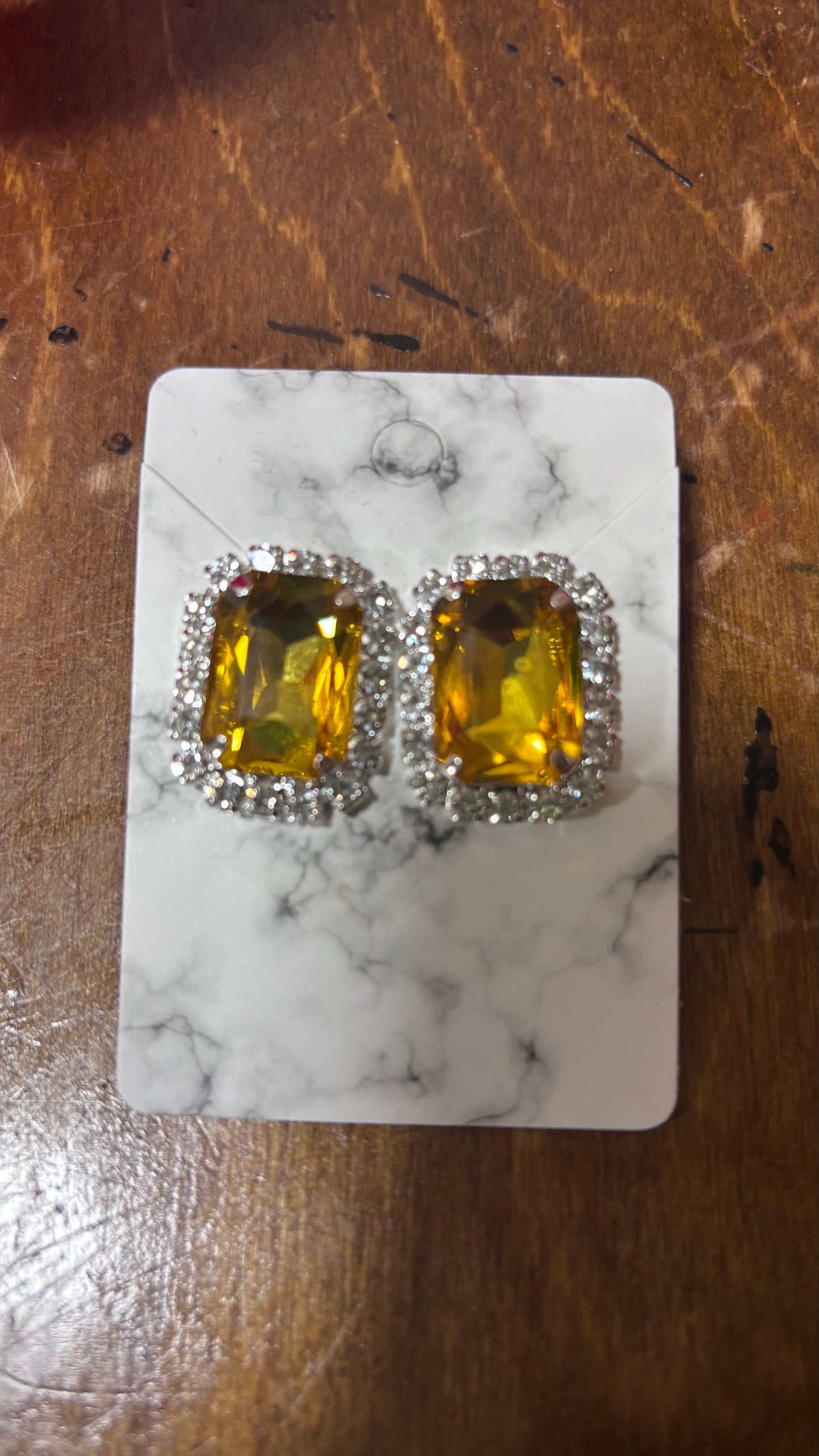 Golden Yellow & Clear Rhinestones Earrings