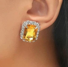 Golden Yellow & Clear Rhinestones Earrings