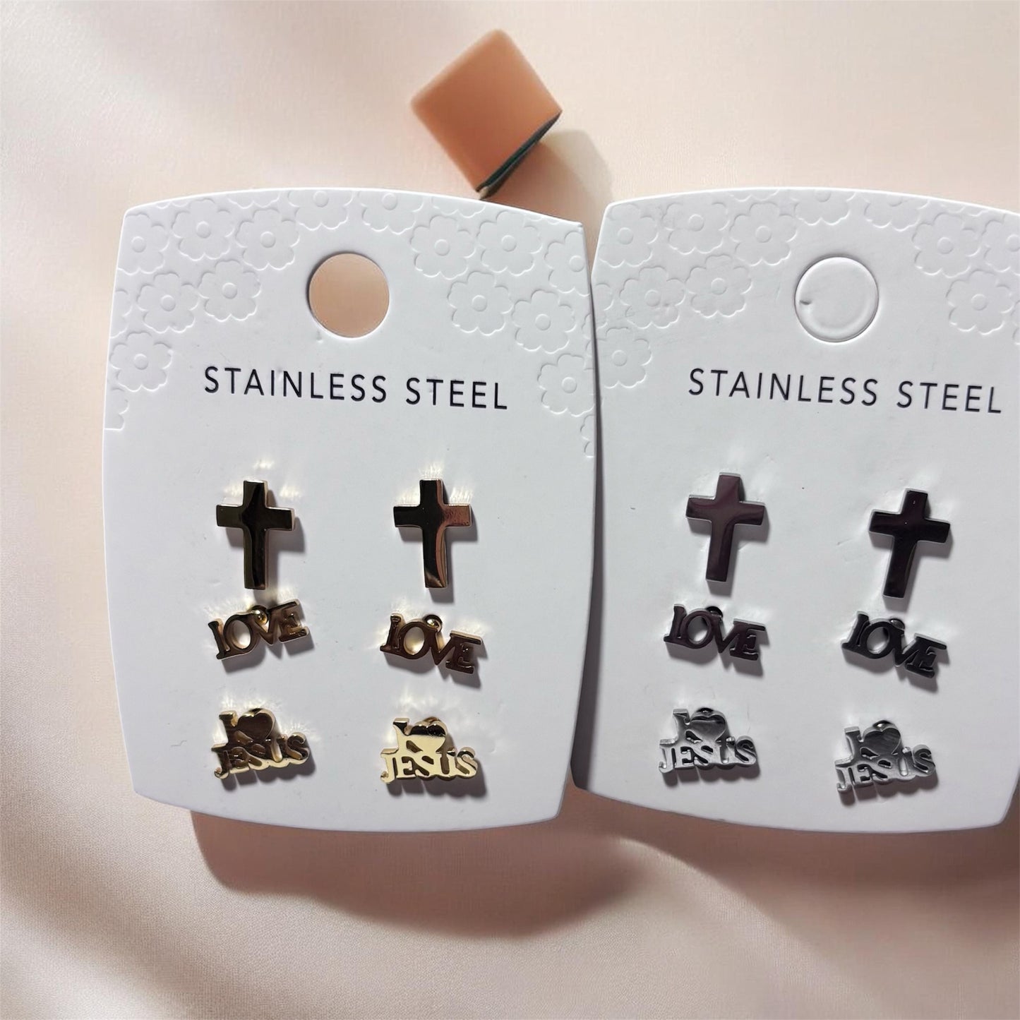 Religious Themed Stainless Steel Stud Earring Set