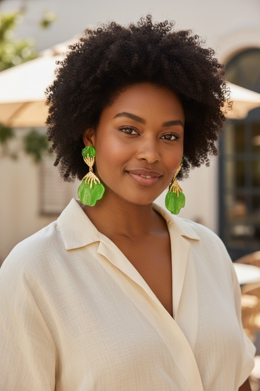 Green Flower Bud Pierced Earrings