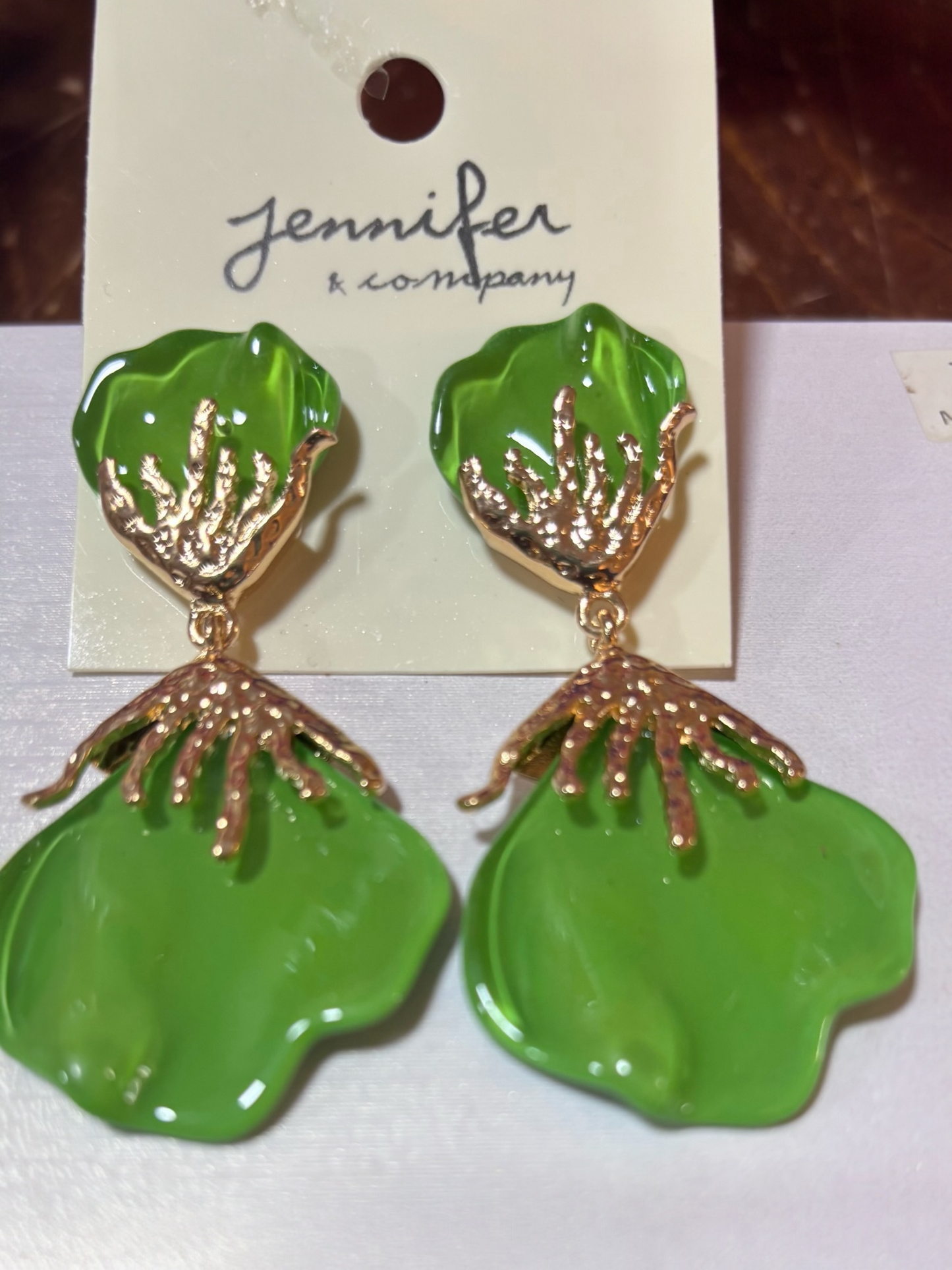 Green Flower Bud Pierced Earrings