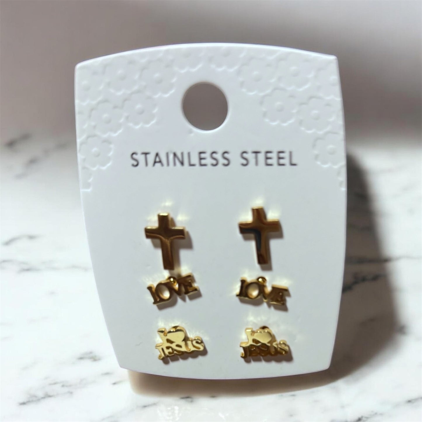Religious Themed Stainless Steel Stud Earring Set